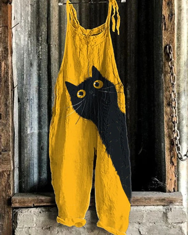 Renée – Combinaison artisanale légère jaune avec chat noir