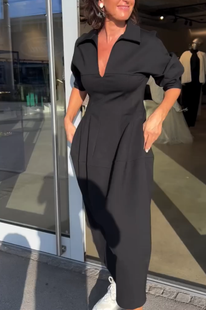 Xanthie - Robe midi élégante avec col en V