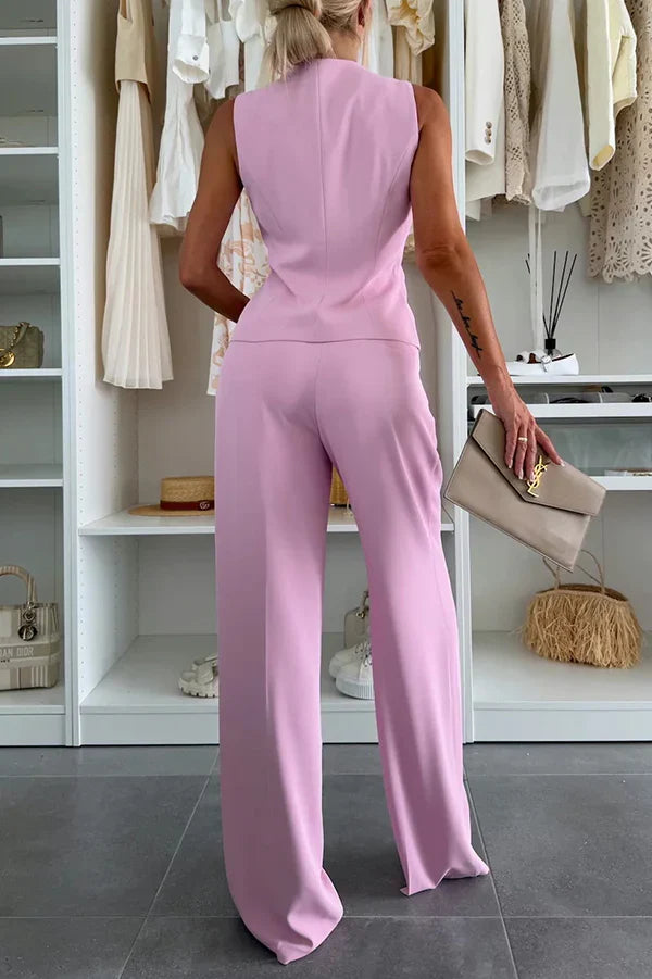 Éleonore – Ensemble élégant à boutons et pantalon fluide