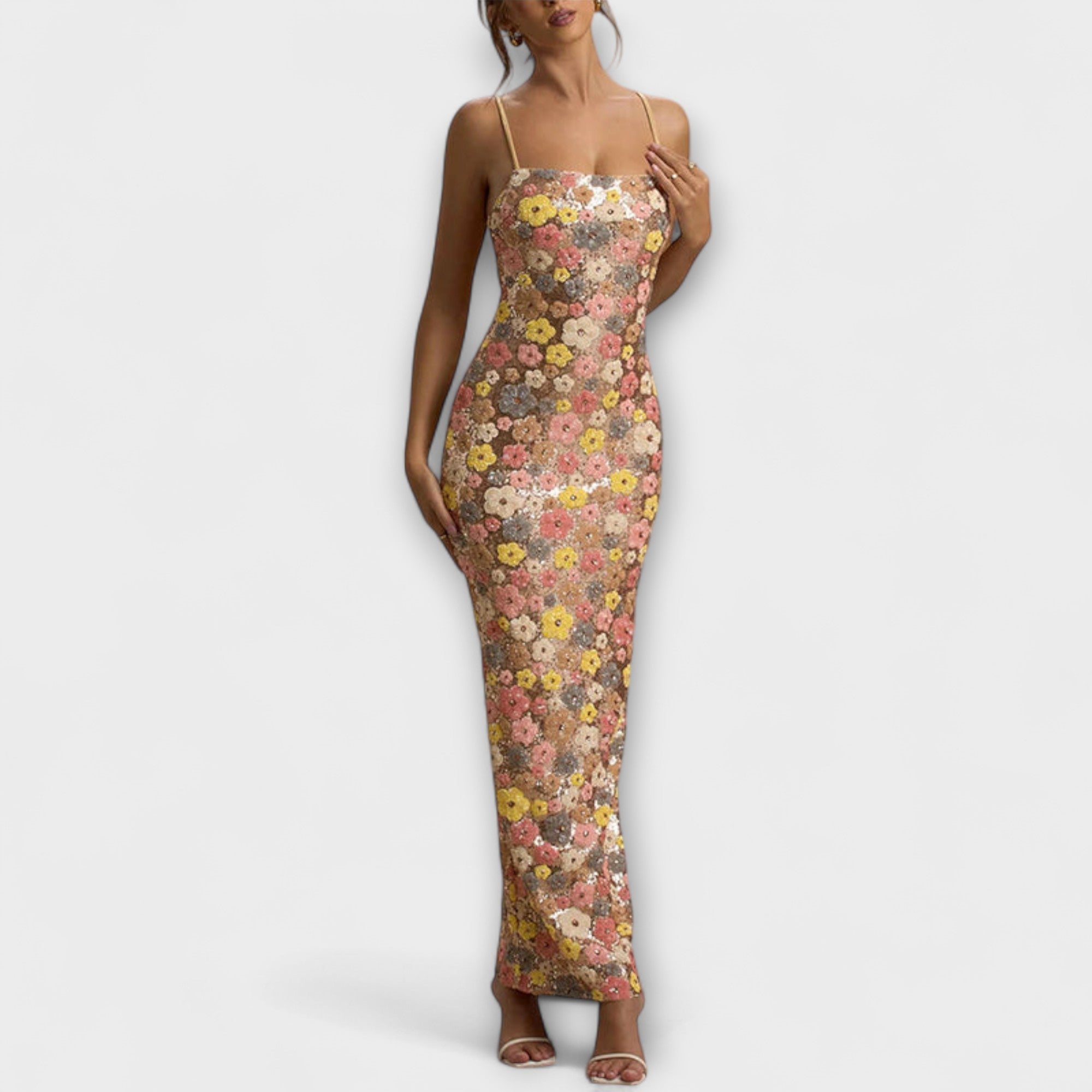 Jeanne – Robe maxi à sequins floraux