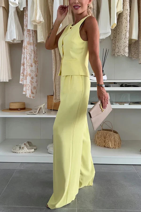 Éleonore – Ensemble élégant à boutons et pantalon fluide