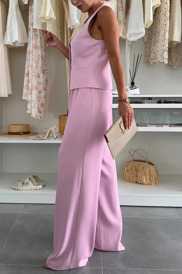 Éleonore – Ensemble élégant à boutons et pantalon fluide