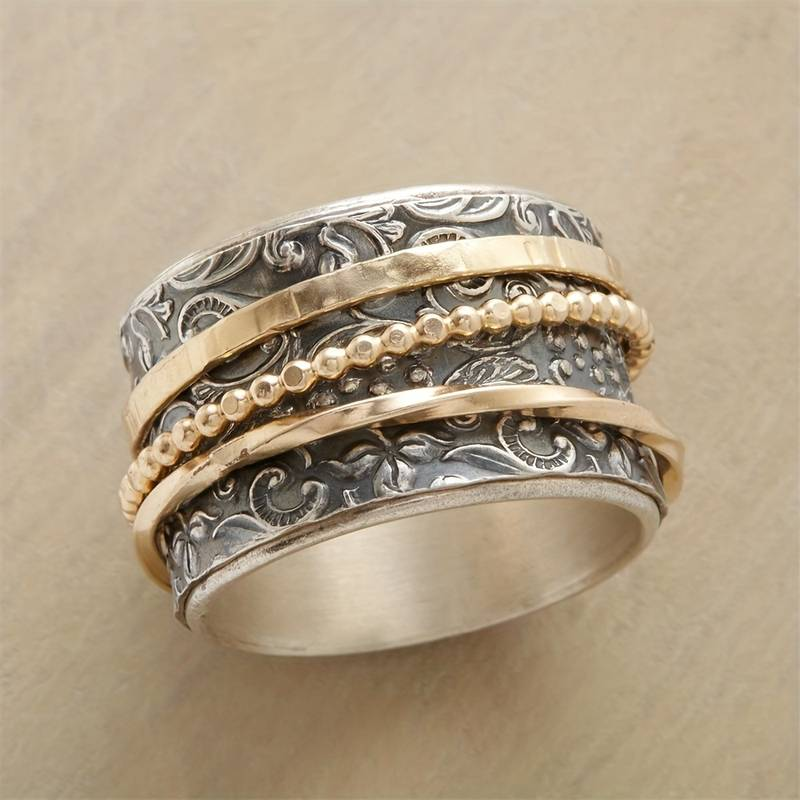 Orézanne – Bague en argent antique avec éléments dorés