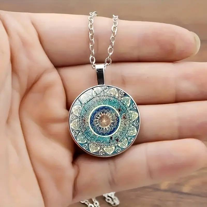 Mandazura – Collier vintage rond avec mandala bleu