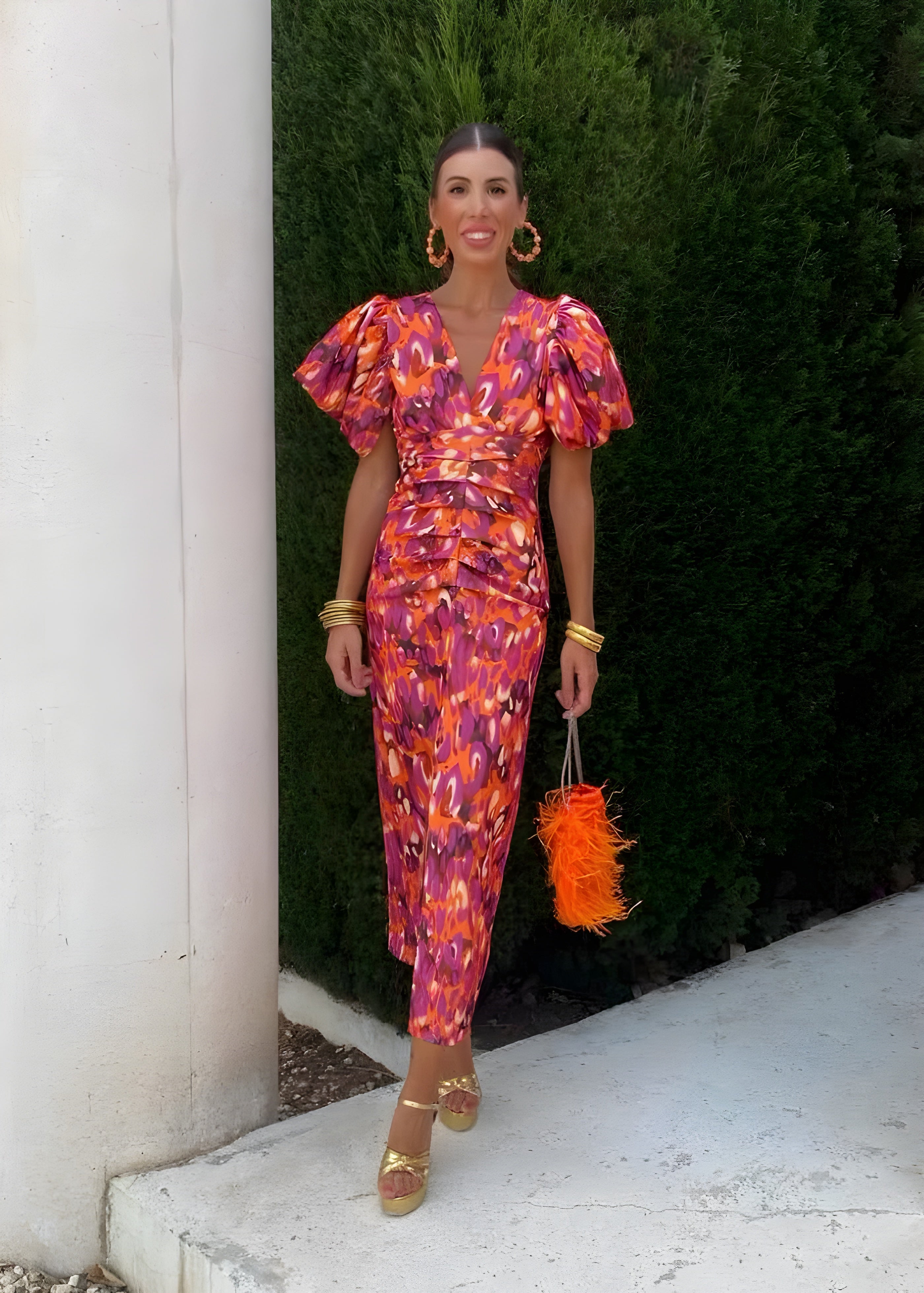 Armance - Robe colorée à manches plissées