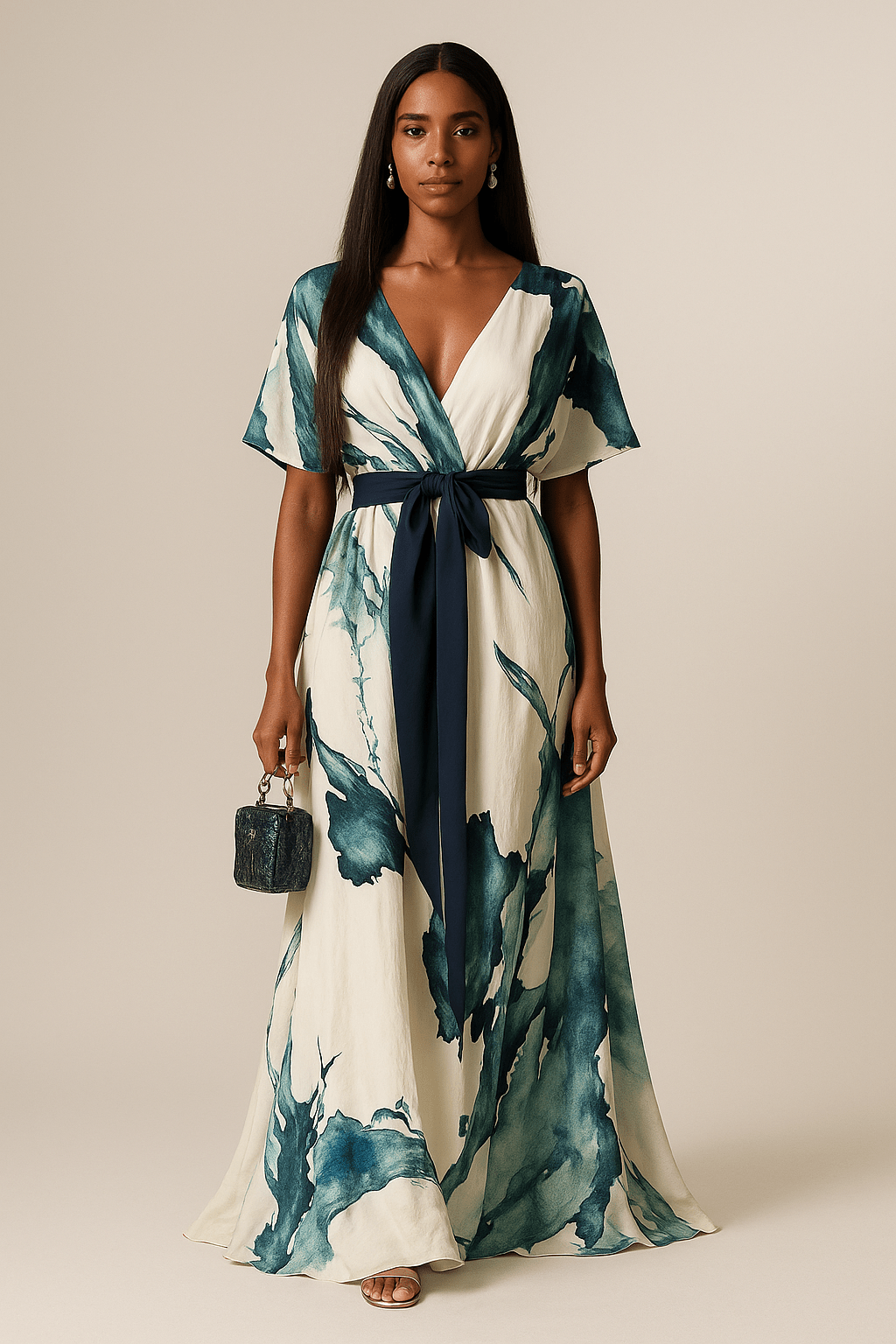 Nayla – Robe longue à imprimé aquarelle