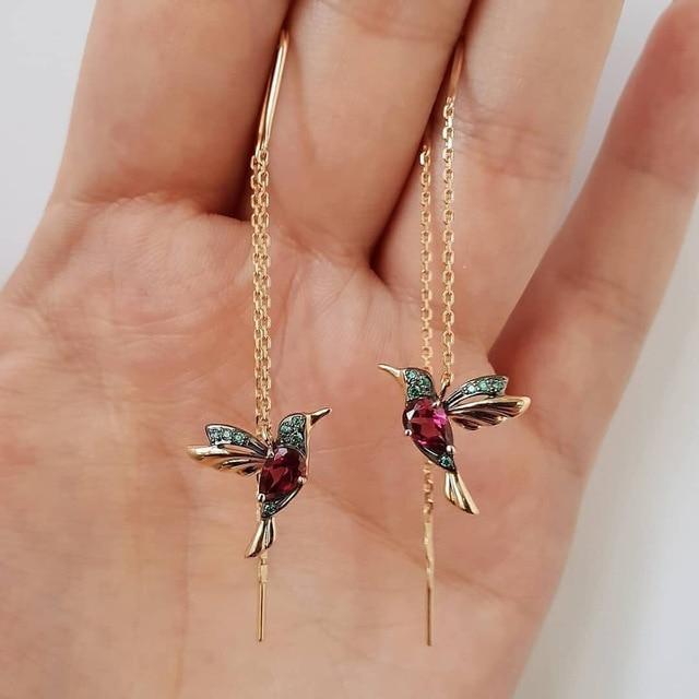 Caméliane - Boucles d'oreilles colibri en émail et zirconium