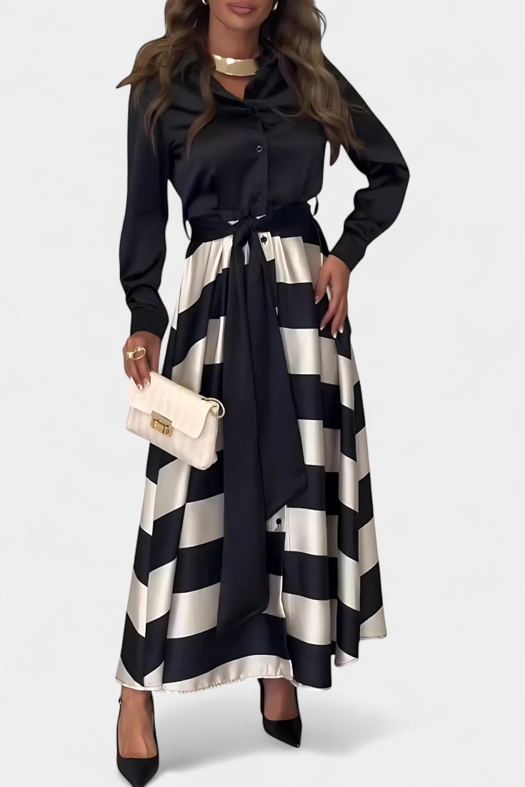 Solange – Robe chemise longue à rayures avec ceinture