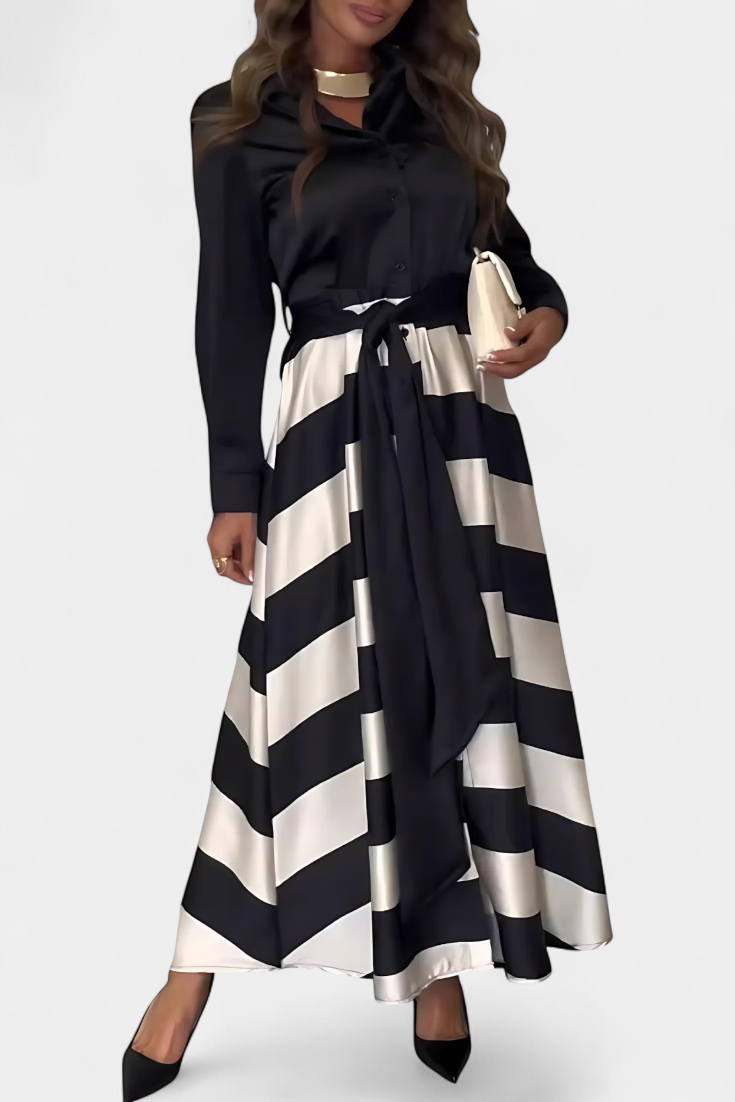 Solange – Robe chemise longue à rayures avec ceinture