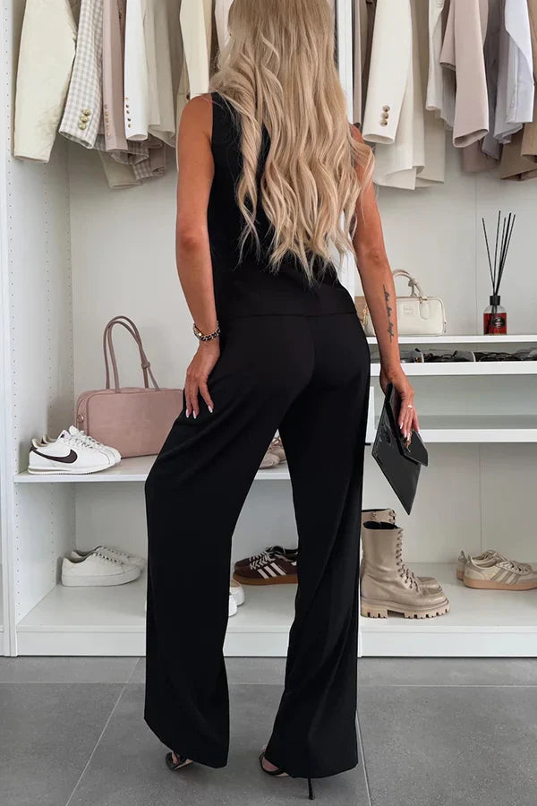 Éleonore – Ensemble élégant à boutons et pantalon fluide