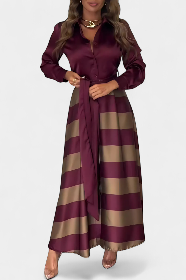 Solange – Robe chemise longue à rayures avec ceinture