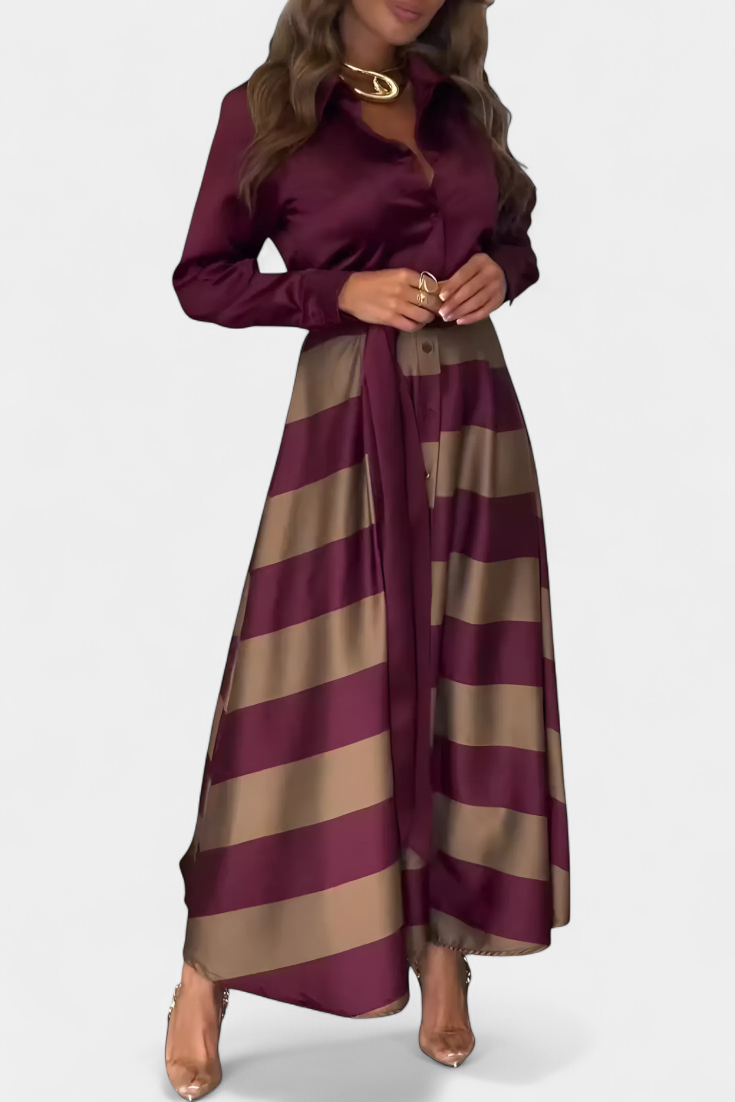Solange – Robe chemise longue à rayures avec ceinture