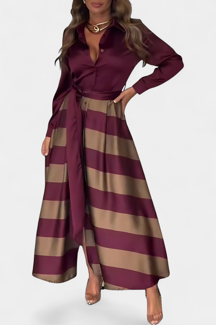 Solange – Robe chemise longue à rayures avec ceinture