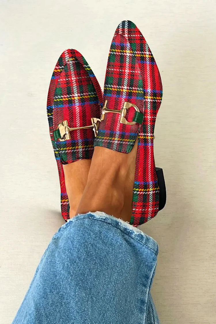 Mirelda - Mocassins tendance à bout pointu avec boucle métallique et imprimé à carreaux