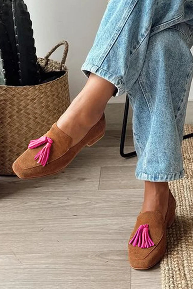 Éloïva - Mocassins marron à bout carré et blocs de couleur