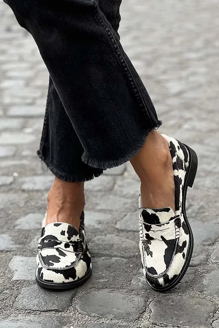 Maelina - Mocassins patchwork à motif vache avec bout rond