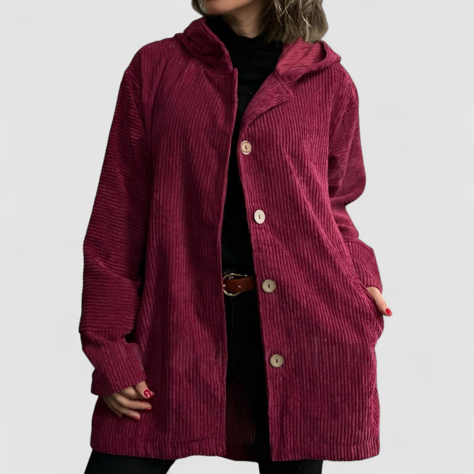 Candice – Veste à capuche en velours côtelé