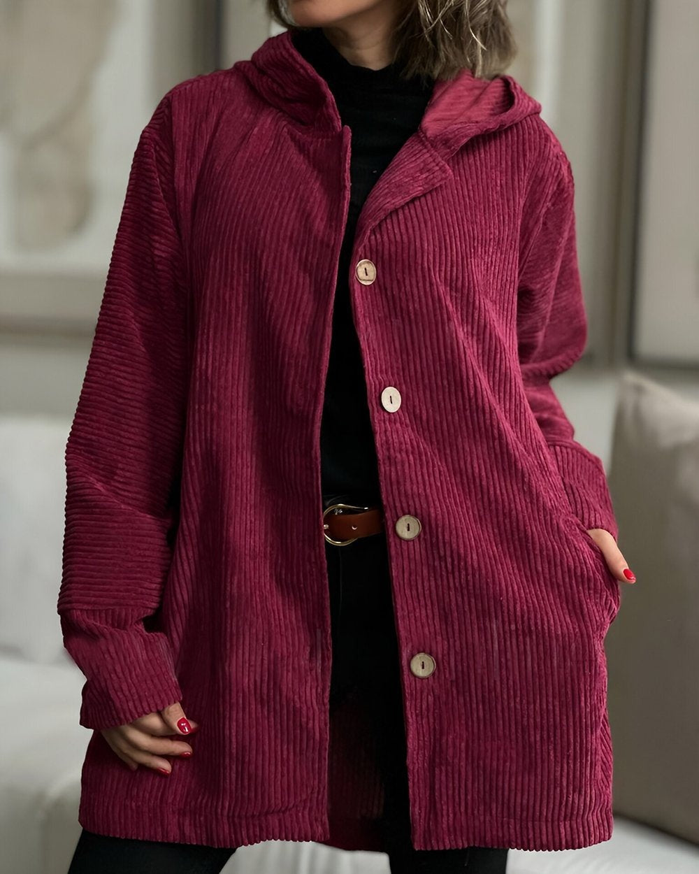 Candice – Veste à capuche en velours côtelé