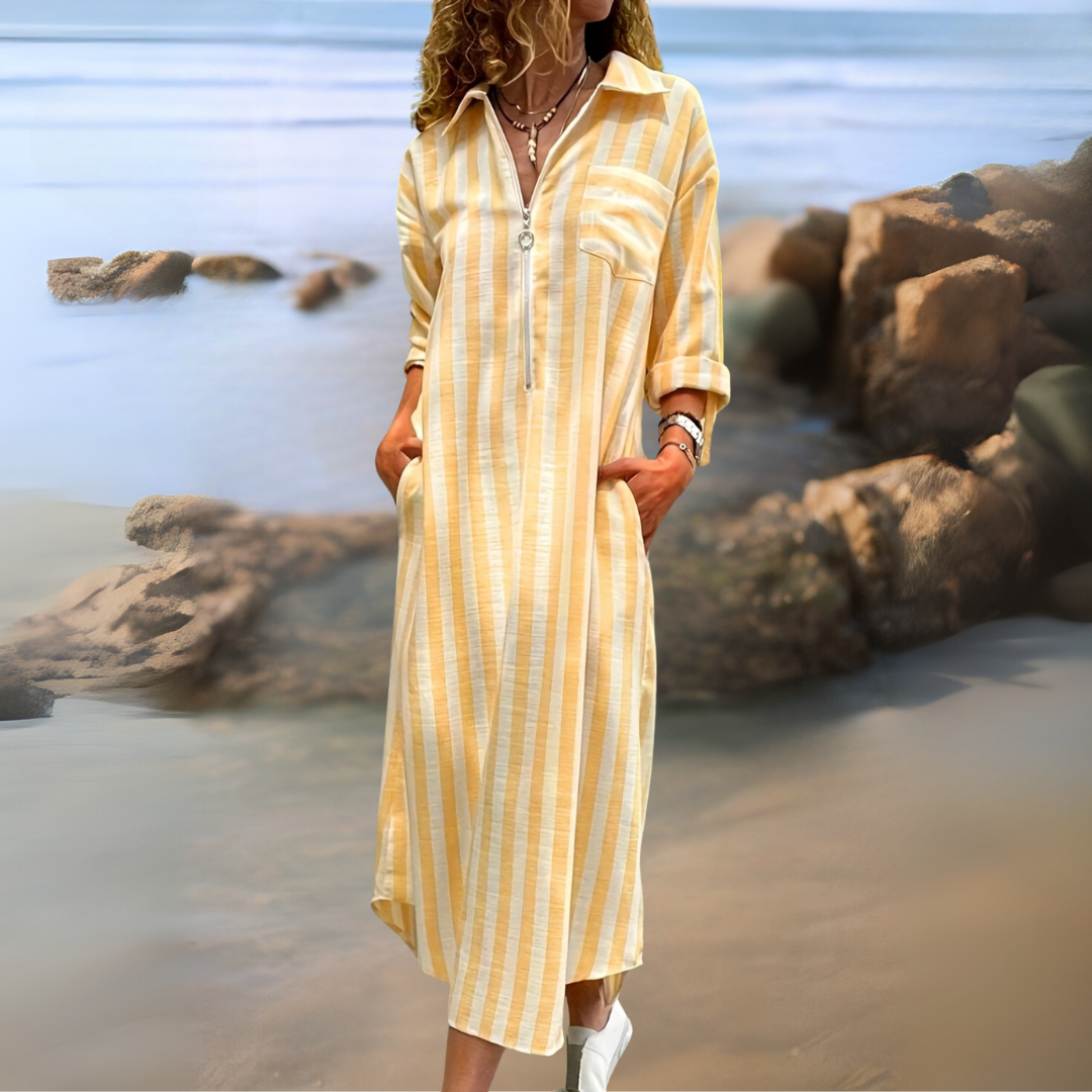 Gaëlle – Robe élégante à rayures et col en v