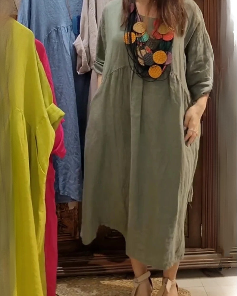 Pénélope – Robe en coton et lin avec poches