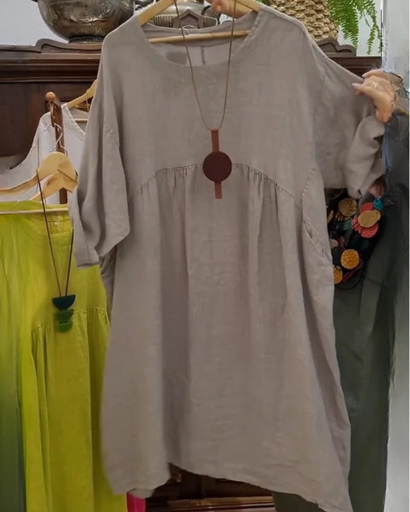 Pénélope – Robe en coton et lin avec poches