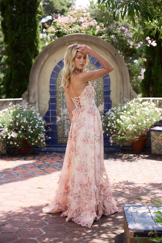 Lucette - Robe en tissu tapis pêche