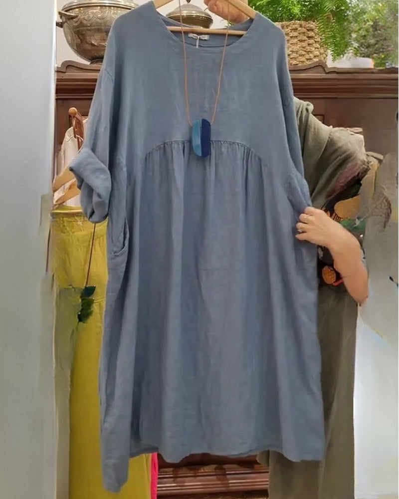 Pénélope – Robe en coton et lin avec poches