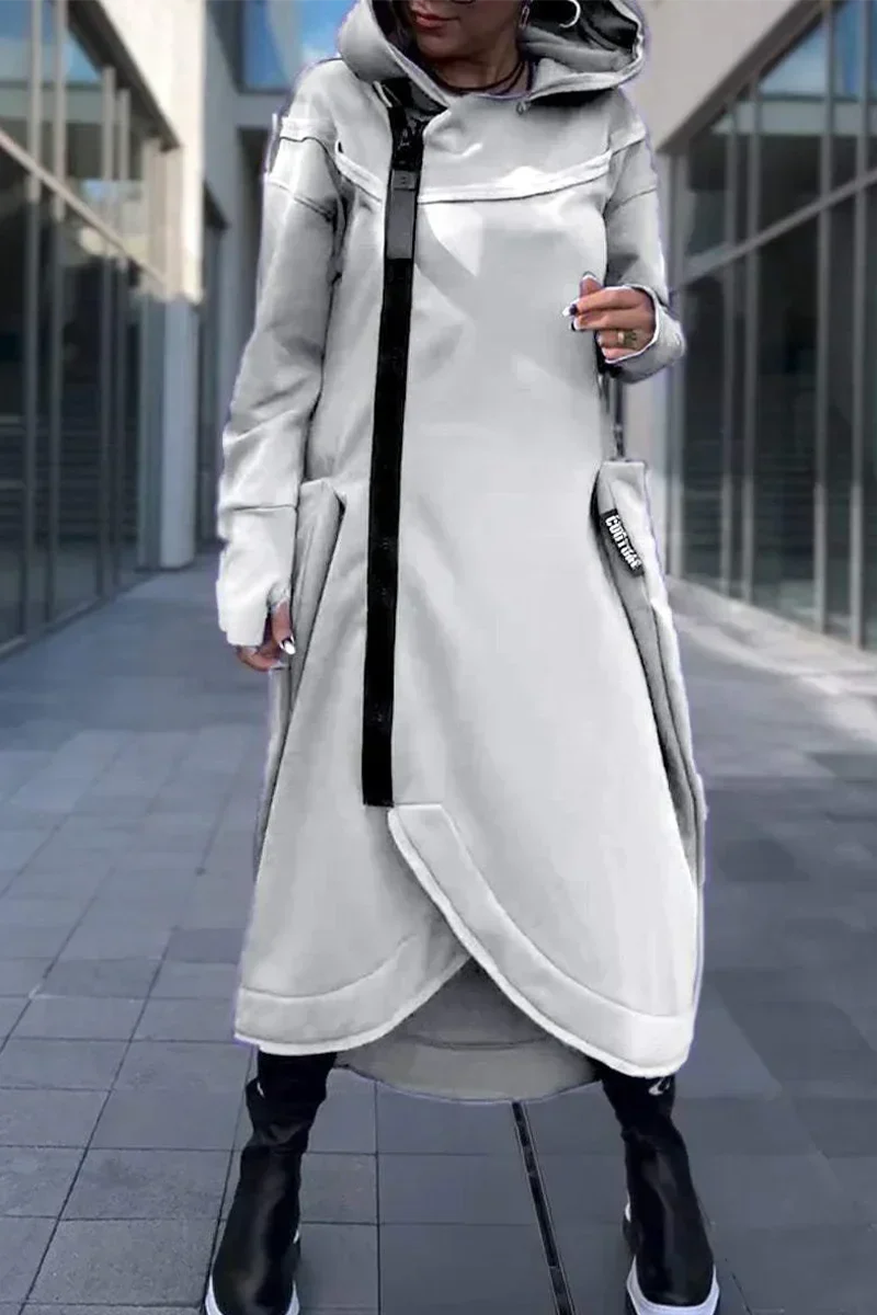 Gwenaëlle – Veste longue zippée élégante