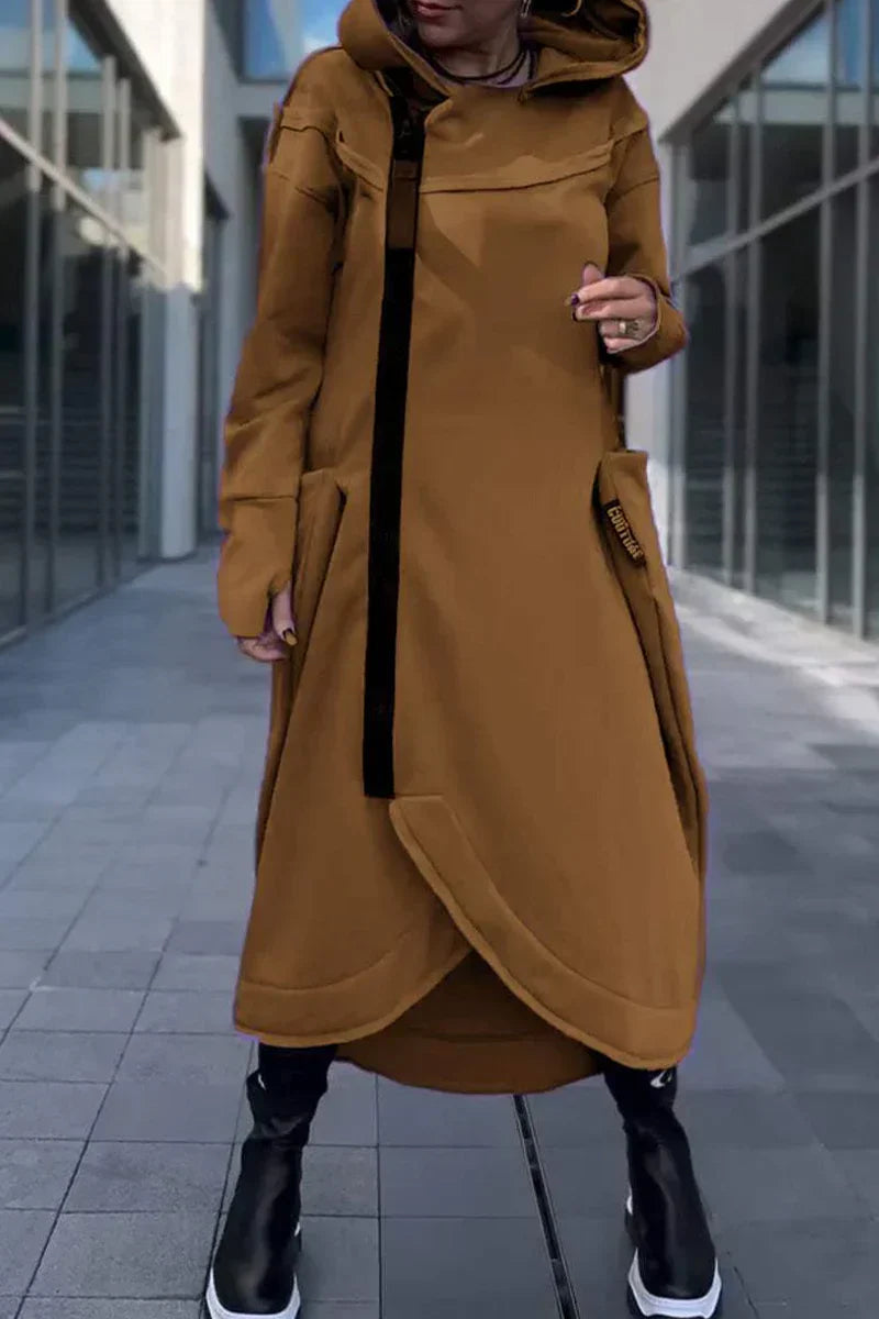 Gwenaëlle – Veste longue zippée élégante