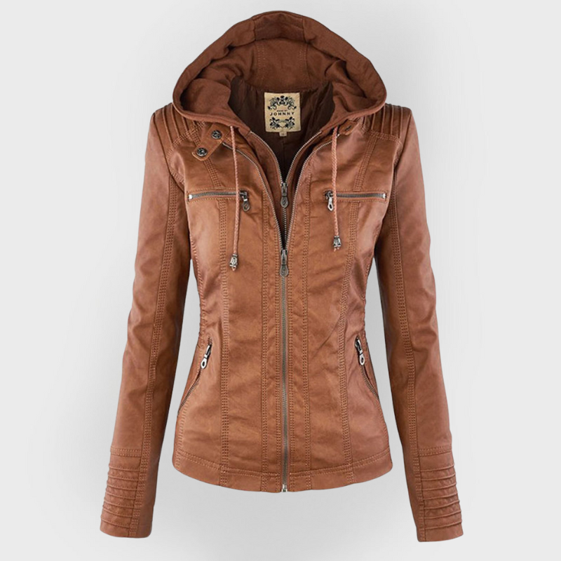 Isabelle – Veste moderne en cuir avec capuche