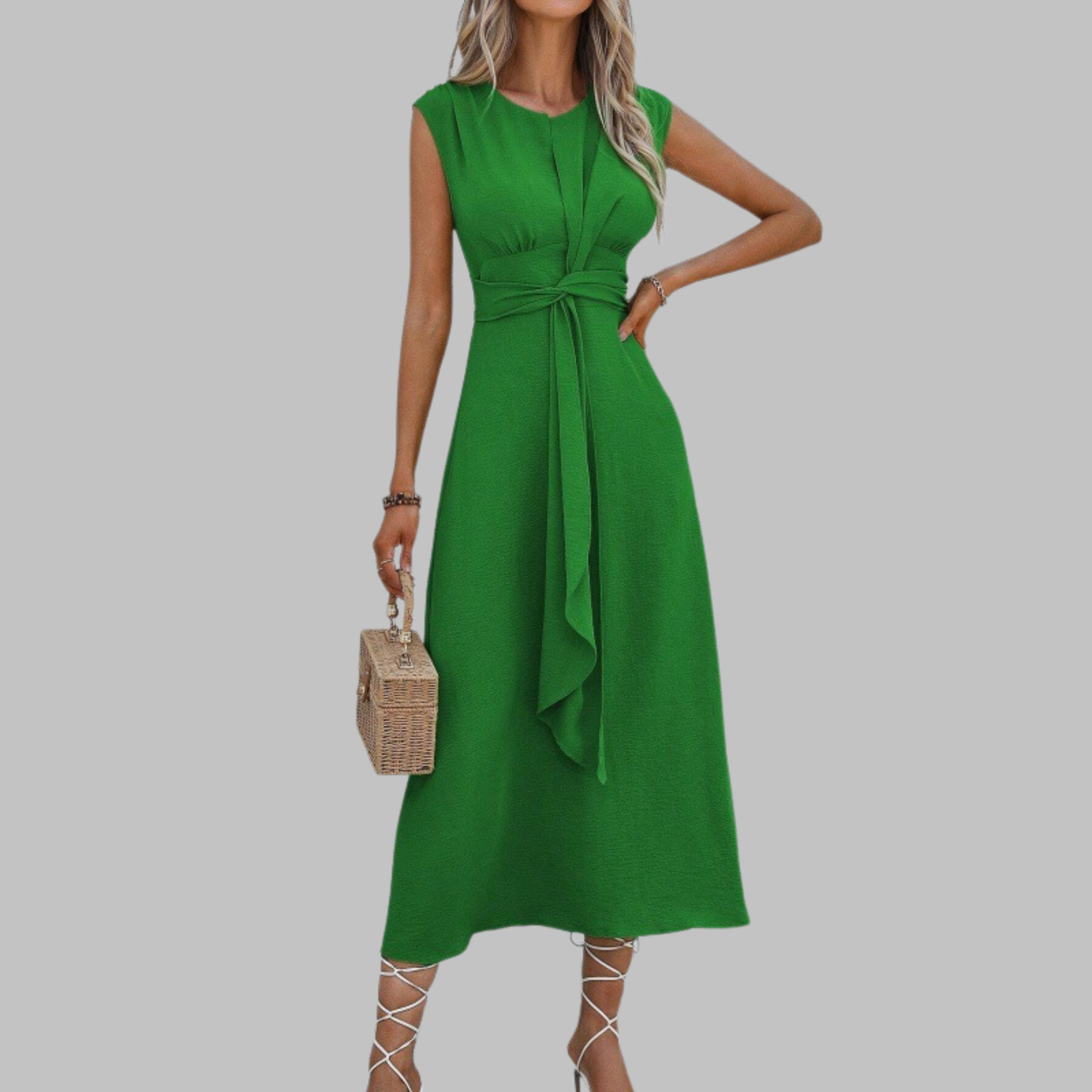 Anneline – Robe longue élégante sans manches à col rond