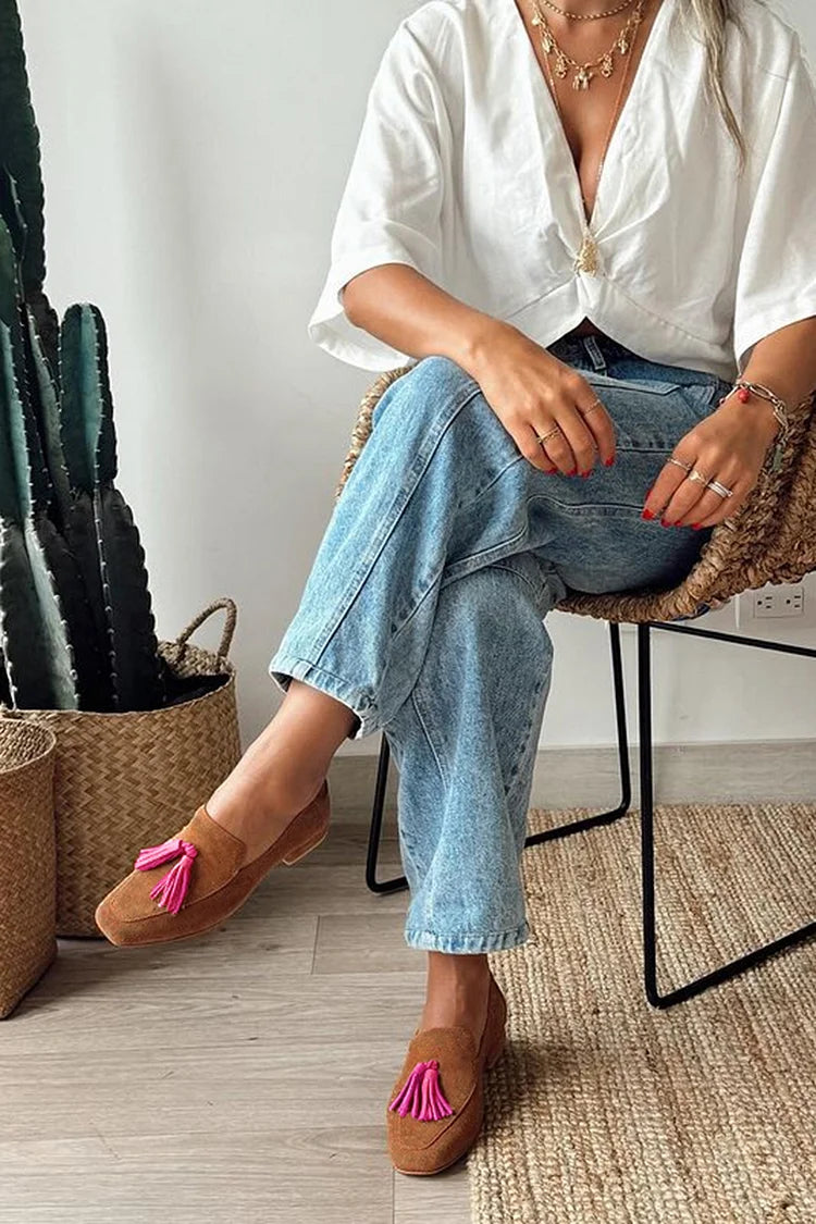Éloïva - Mocassins marron à bout carré et blocs de couleur