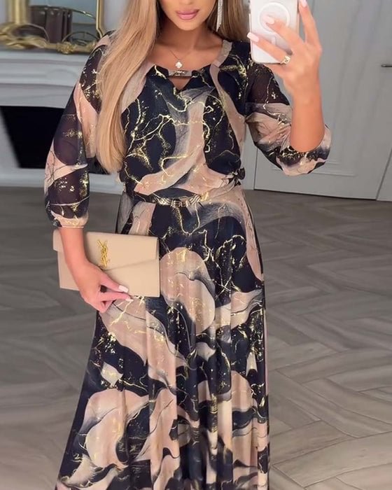 Maxine – Robe élégante en chiffon à imprimé et manches trois-quarts