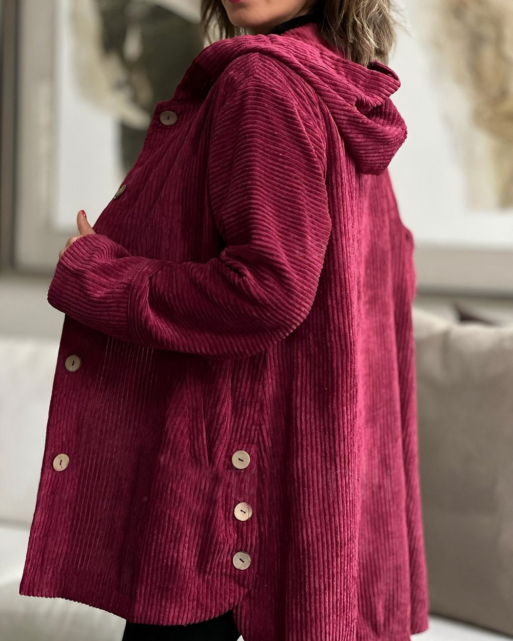 Candice – Veste à capuche en velours côtelé