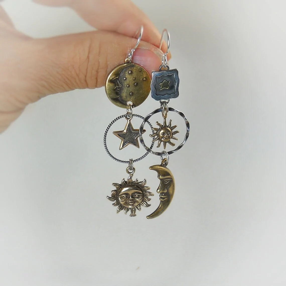 Solunéa – Boucles d’oreilles "Soleil, Lune, Étoiles"