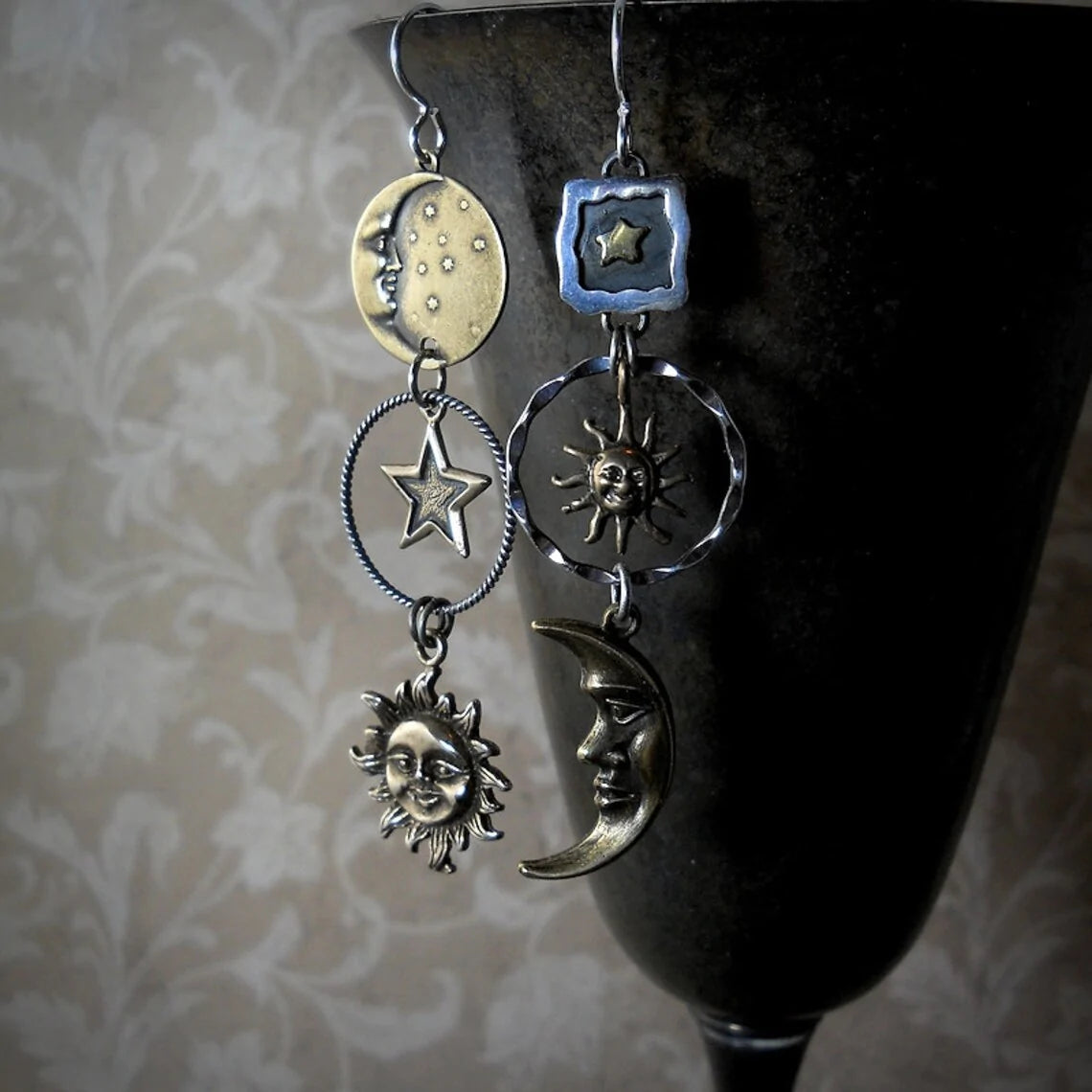 Solunéa – Boucles d’oreilles "Soleil, Lune, Étoiles"