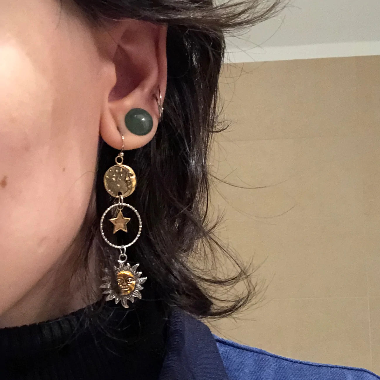 Solunéa – Boucles d’oreilles "Soleil, Lune, Étoiles"