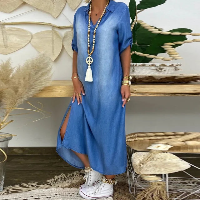 Carine – Robe longue style denim