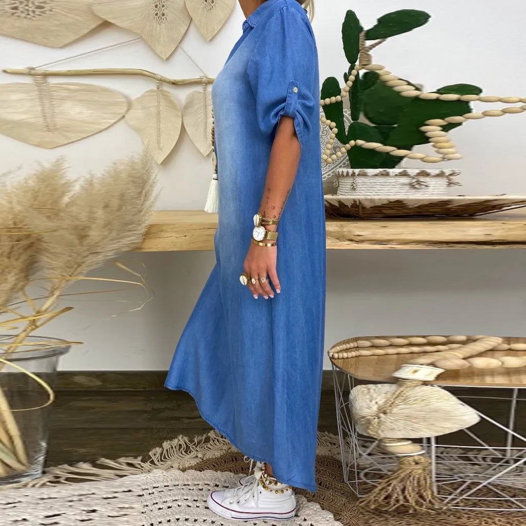 Carine – Robe longue style denim
