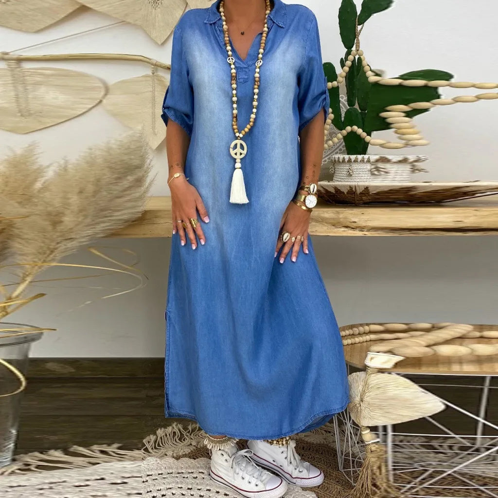 Carine – Robe longue style denim