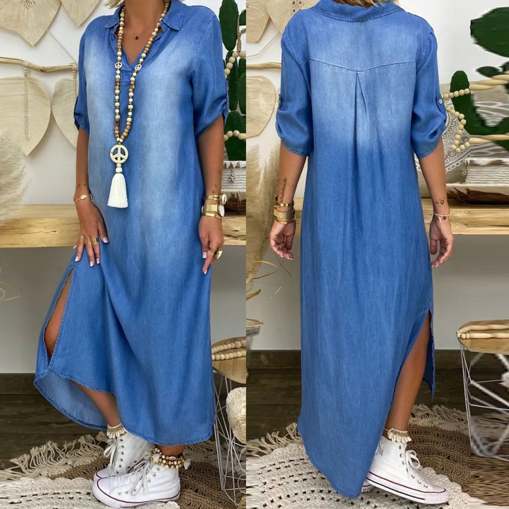 Carine – Robe longue style denim
