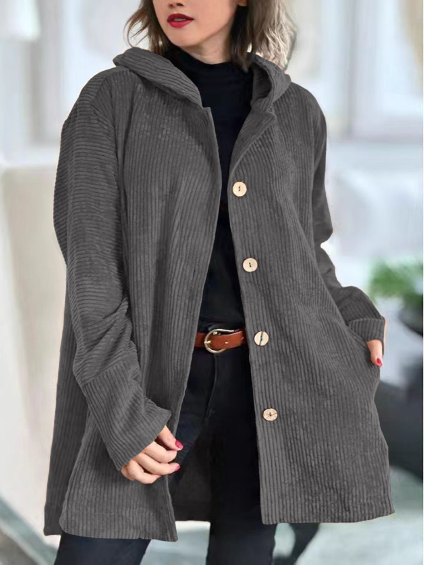 Candice – Veste à capuche en velours côtelé