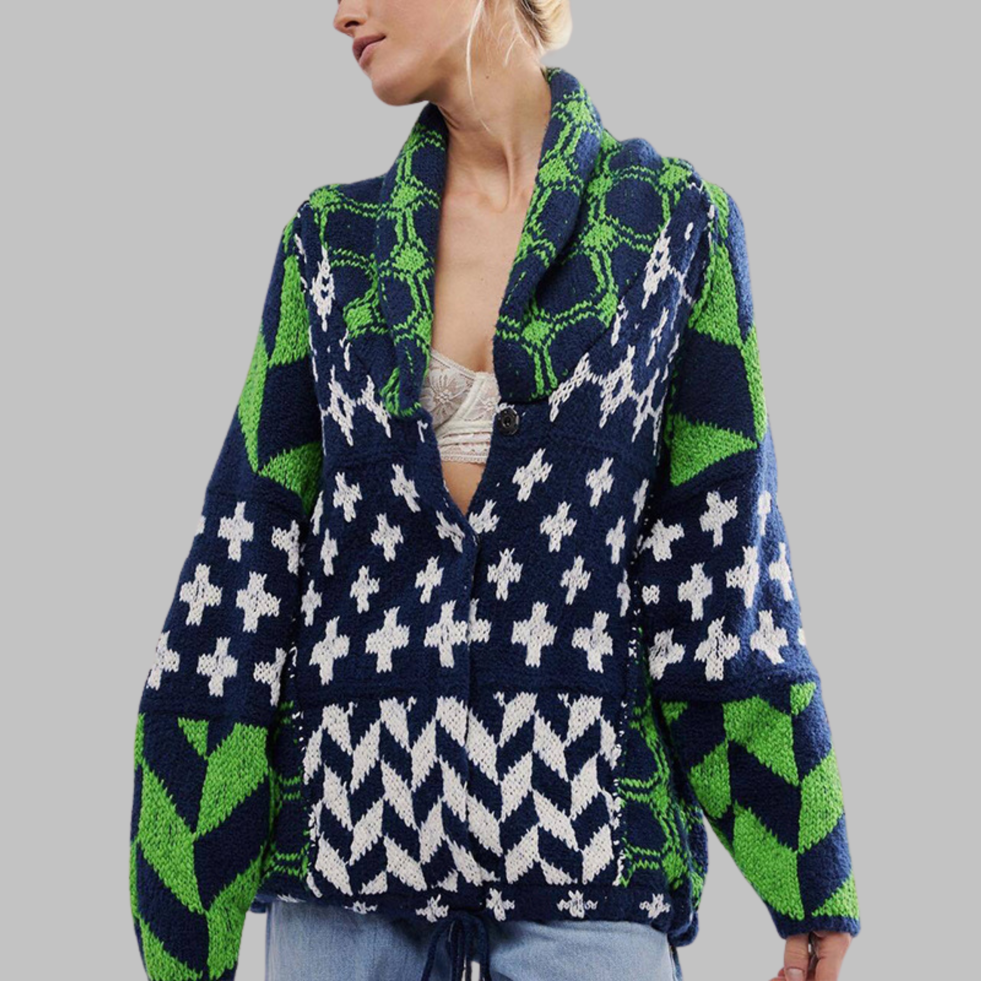 Céliane - Gilet vintage oversize à col boutonné