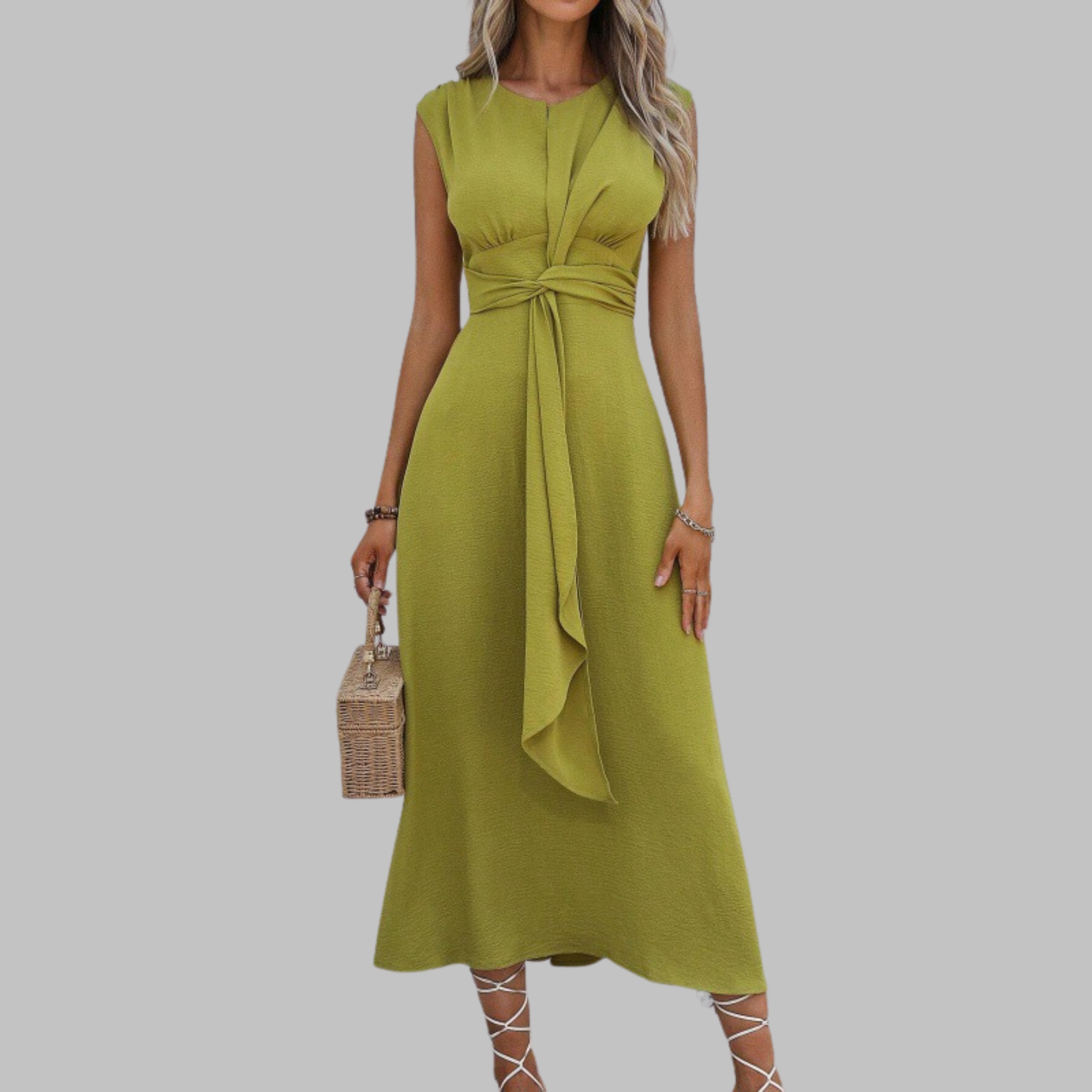 Anneline – Robe longue élégante sans manches à col rond