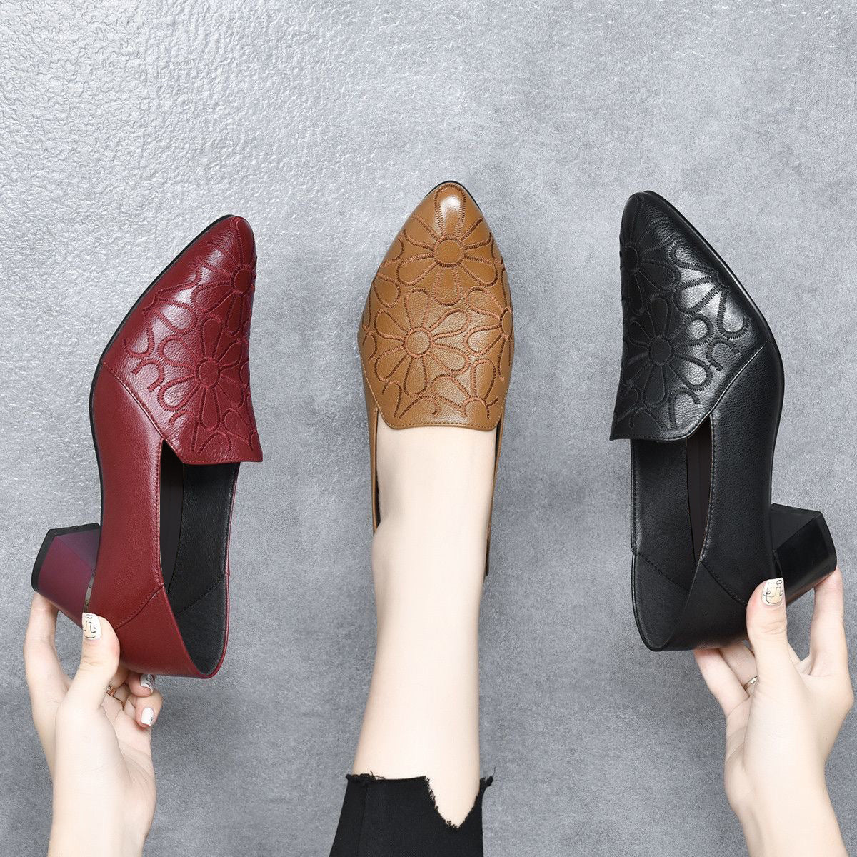 Olène – Escarpins élégants en cuir végan brodé