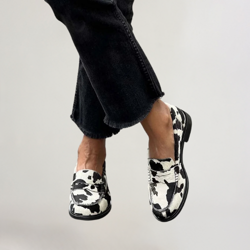 Maelina - Mocassins patchwork à motif vache avec bout rond