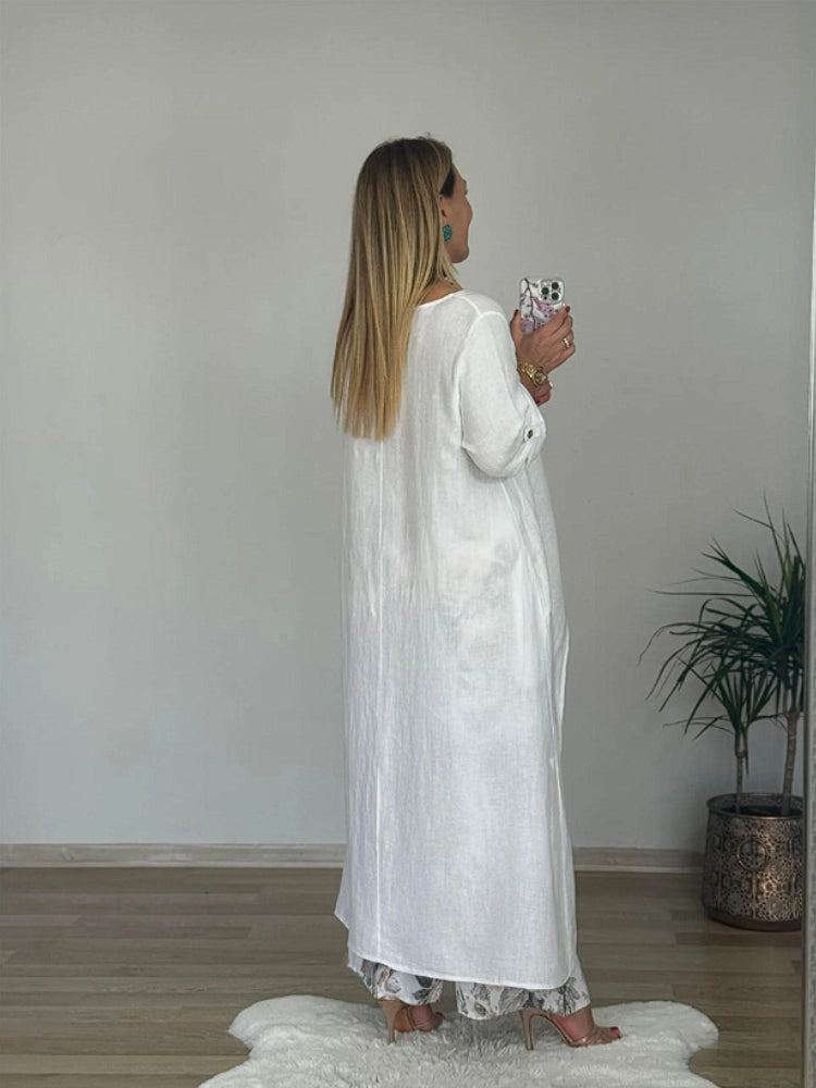 Évelyne – Ensemble haut manches longues et pantalon imprimé