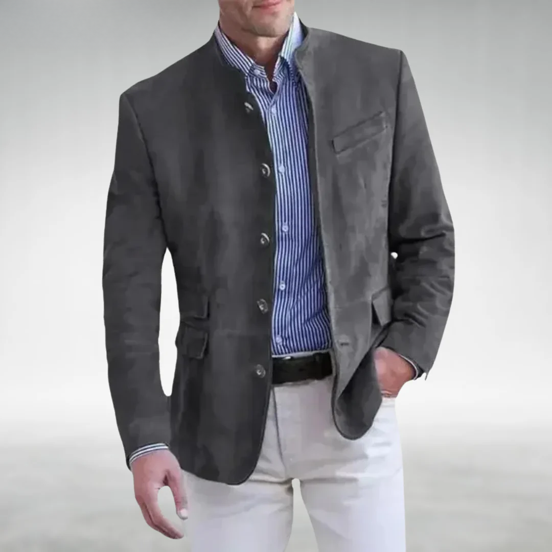 Hugues - Veste en daim élégante avec col mandarin