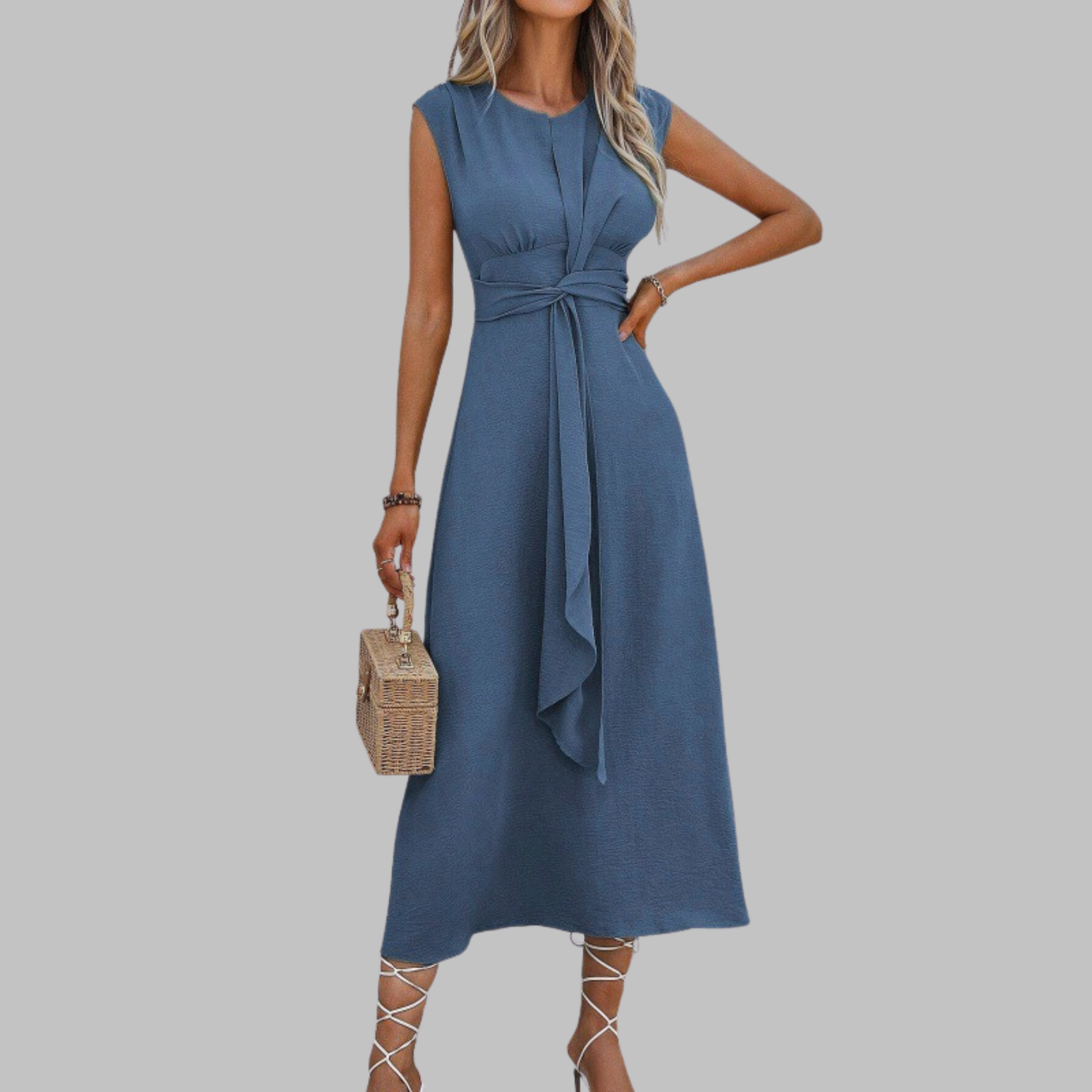 Anneline – Robe longue élégante sans manches à col rond