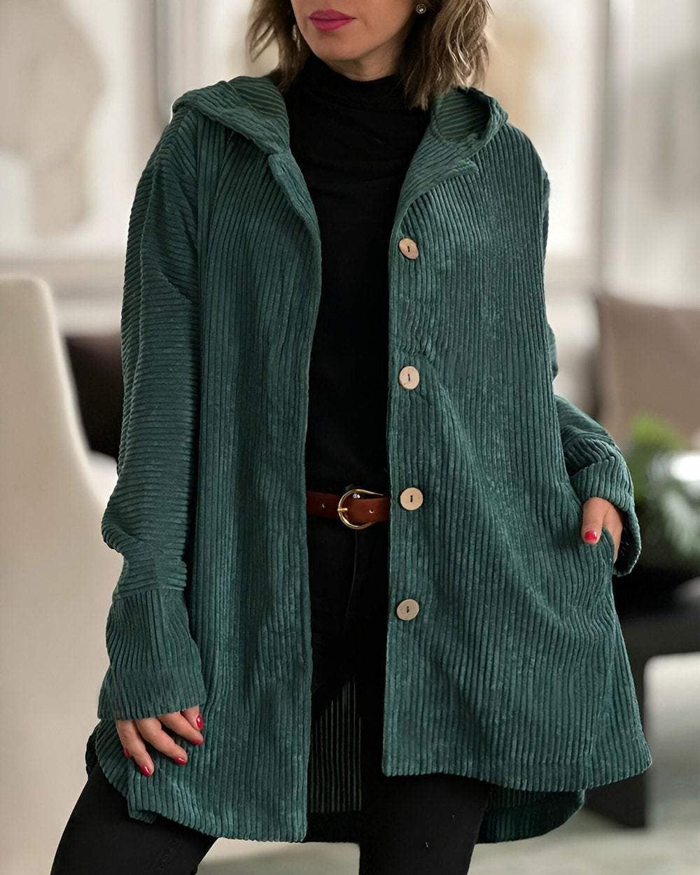 Candice – Veste à capuche en velours côtelé